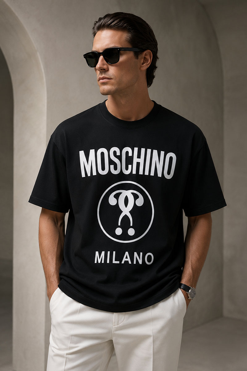 Moschino Чёрная оверсайз футболка Double Question Mark Logo