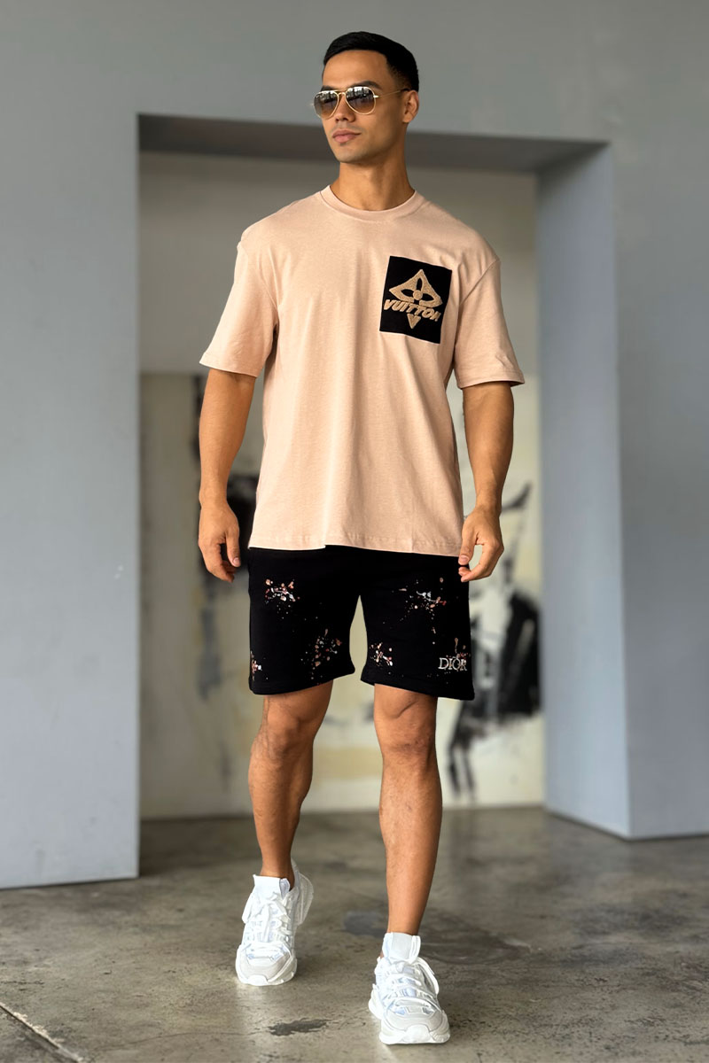 Lоuis Vuittоn Брендовая оверсайз футболка бежевого цвета