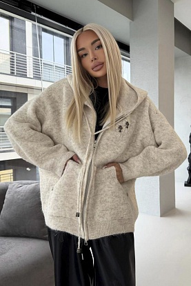 Женский мягкий кардиган на молнии Premium - Beige