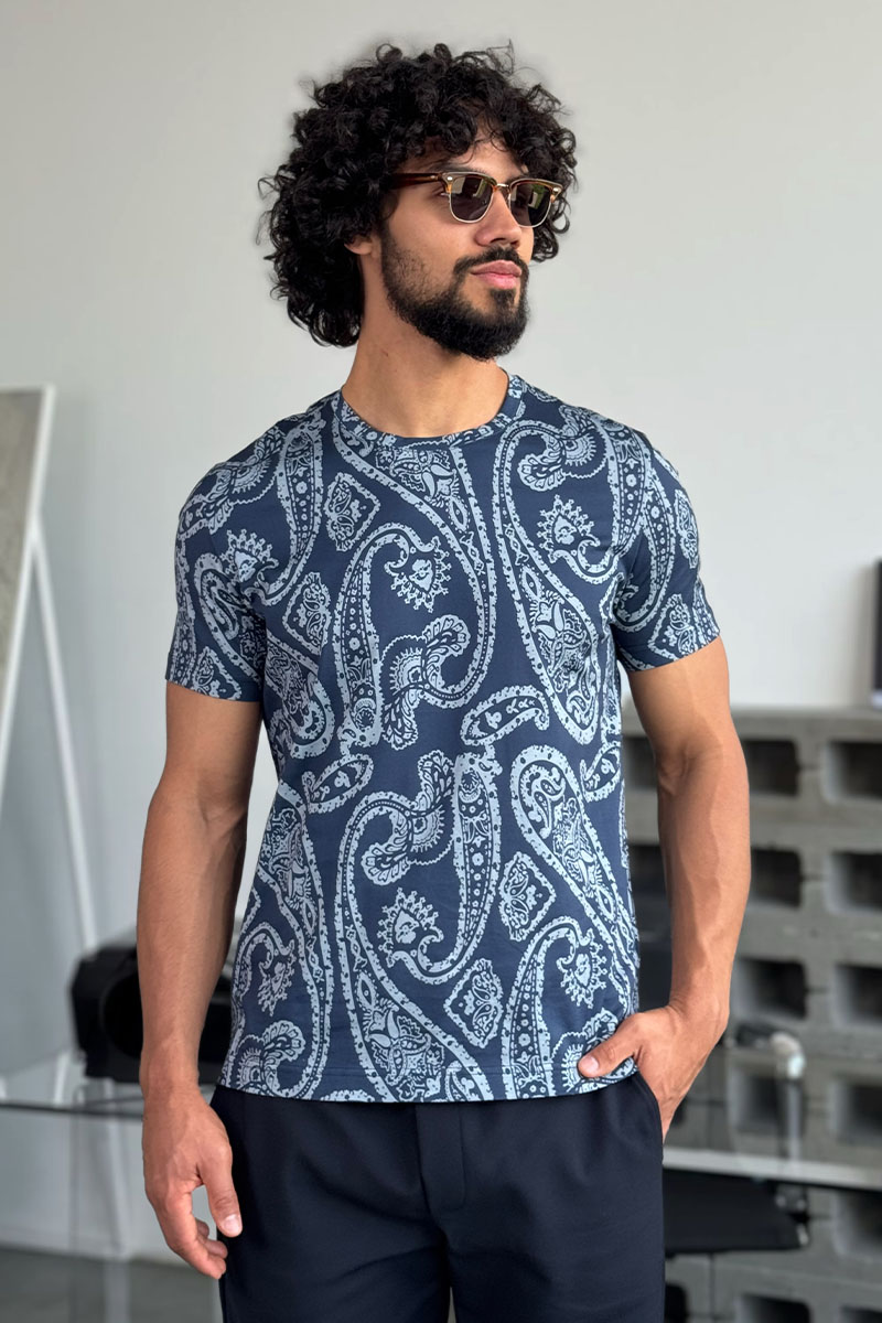 Etro Синяя футболка с узором пейсли Premium