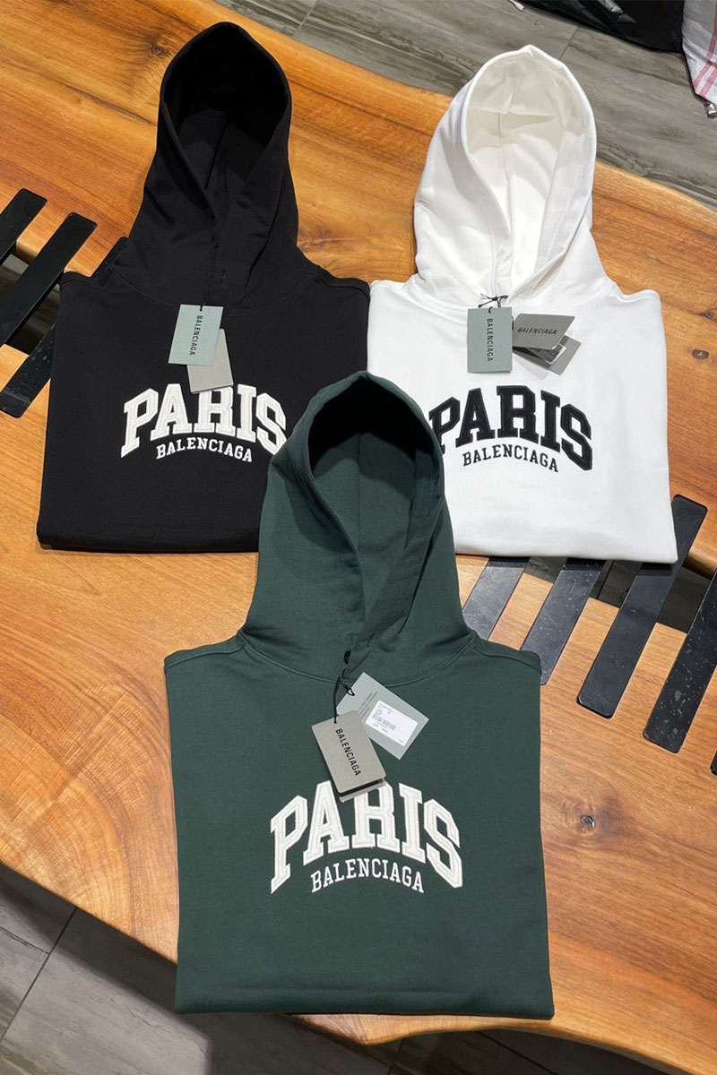 Balenciaga Зелёное худи Paris logo-embroidered
