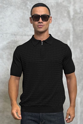 Мужское поло чёрного цвета zip neck