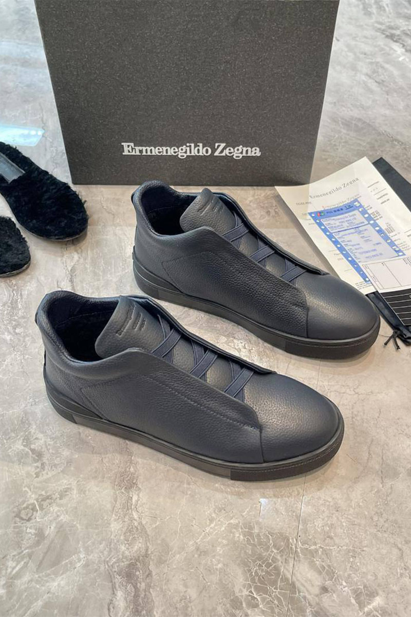 Zegna Кроссовки с мехом Triple Stitch - Grey