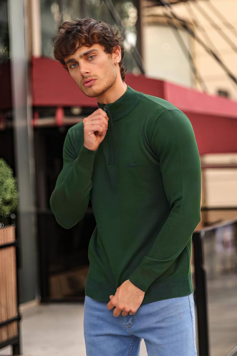 Lacoste Мужской зелёный джемпер Zip Neck 