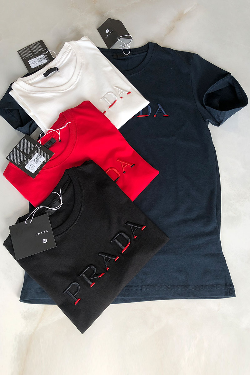 Prada Белая мужская футболка embroidered logo