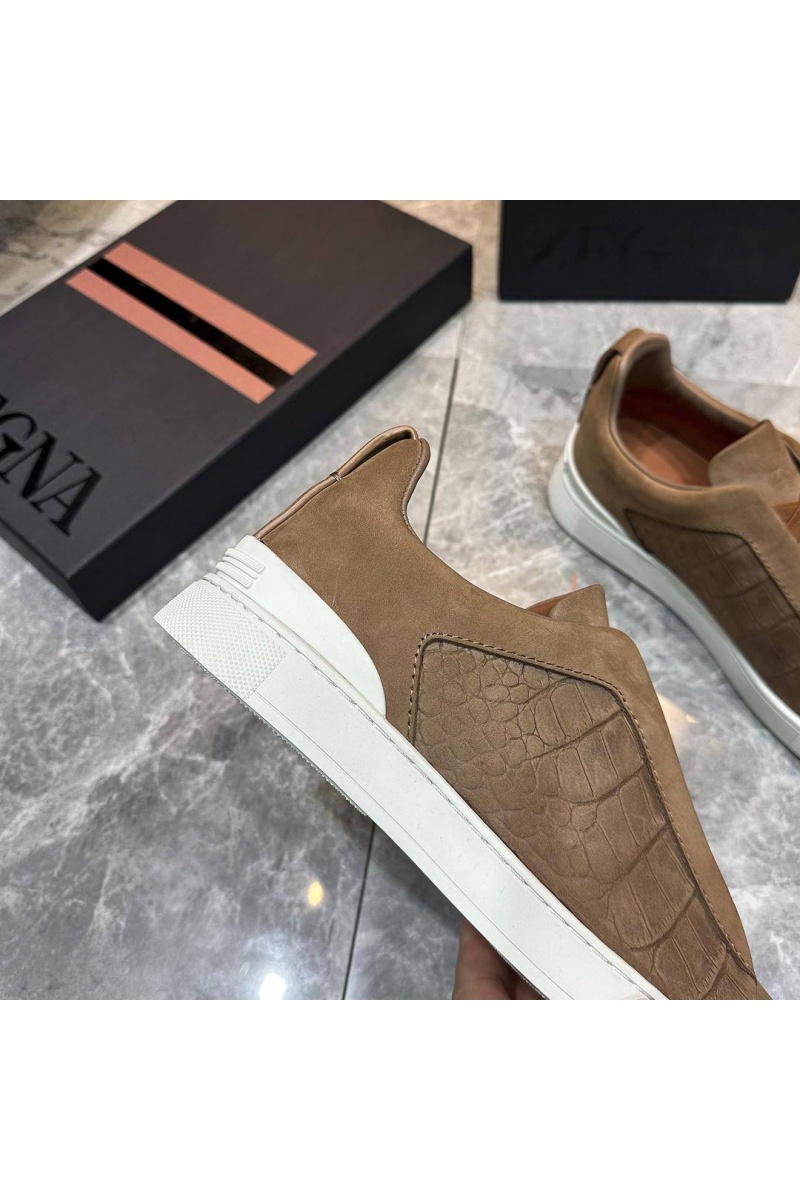 Zegna Мужские кроссовки Triple Stitch Alligator - Brown