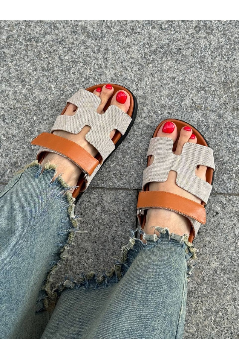 Hermes Женские кожаные сандалии Chypre - Brown / Beige