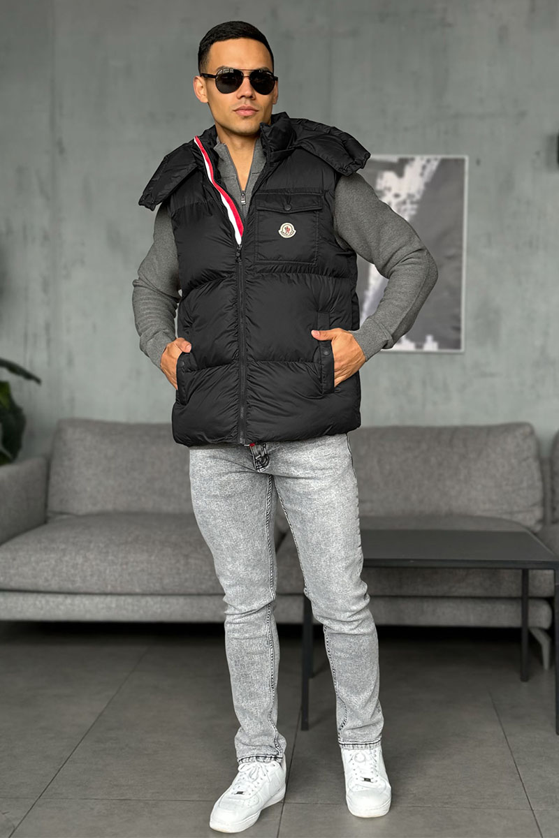 Moncler Мужской чёрный жилет logo-patch 