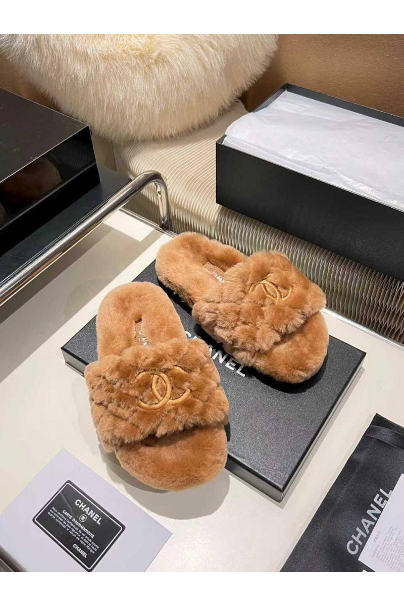Chаnеl Женские меховые шлёпанцы Oran premium - Brown