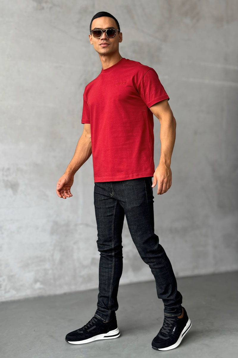 Gucci Мужская бордовая футболка logo-embroidered 