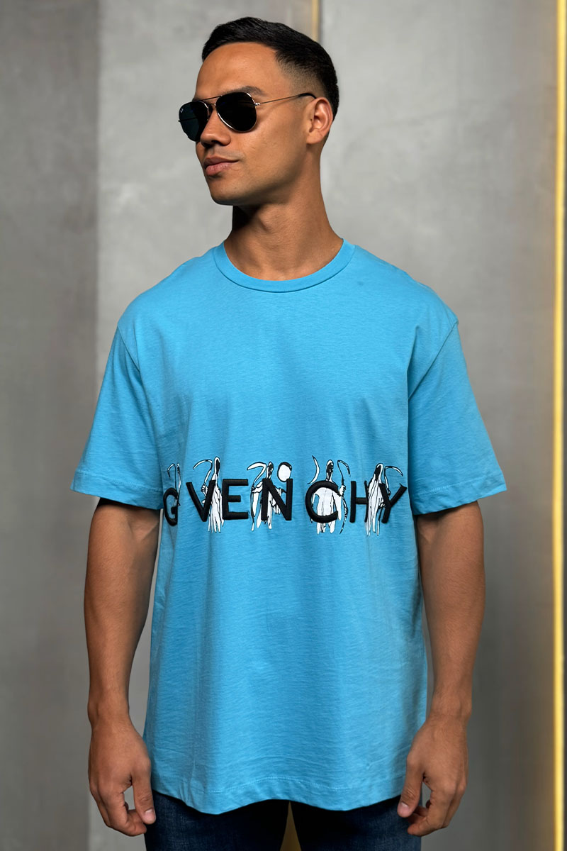 Givenchy Голубая оверсайз футболка embossed logo