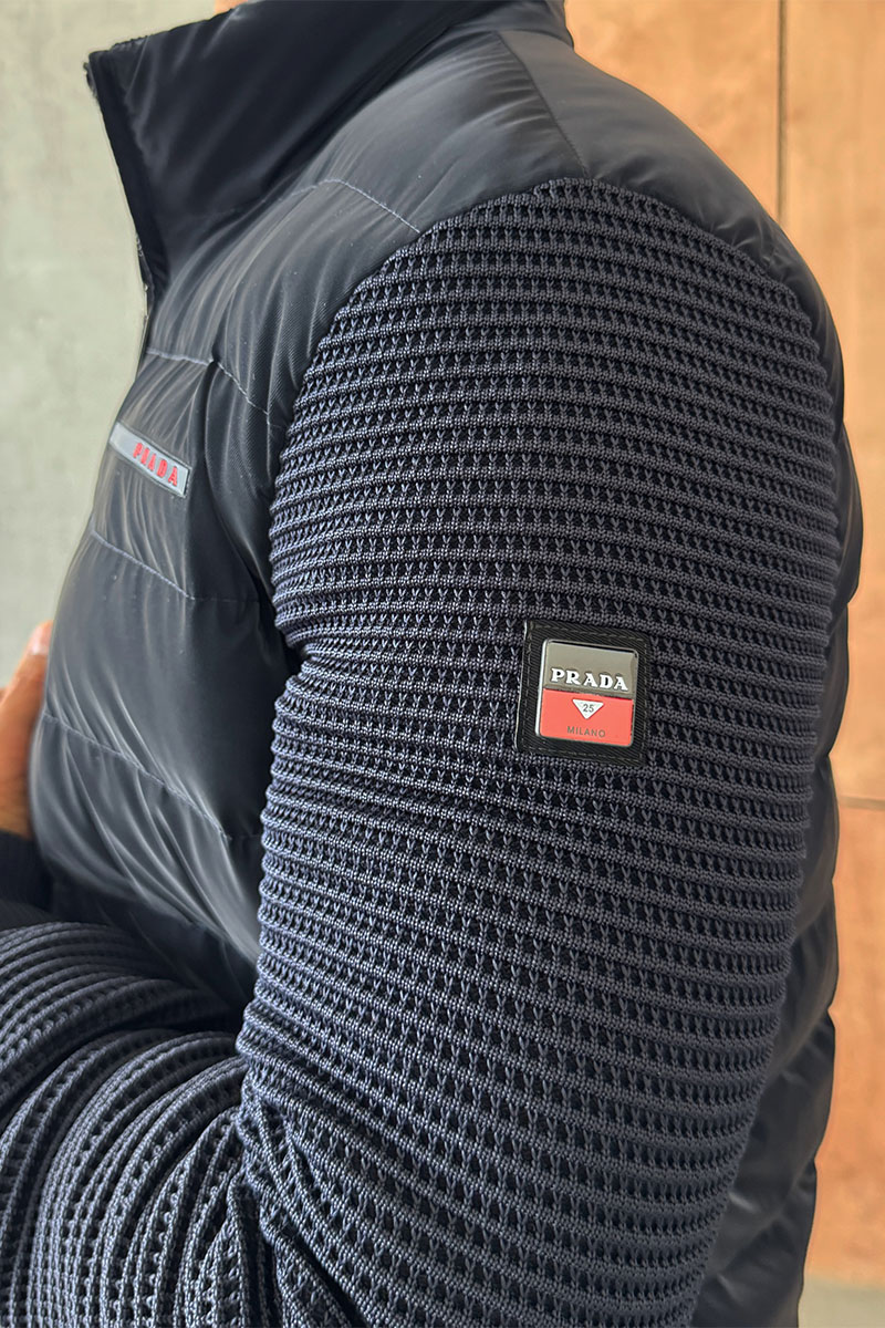 Prada Куртка с вязаными рукавами Linea Rossa - Navy