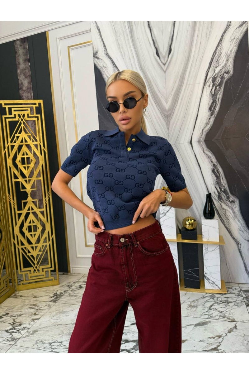 Gucci Синее женское поло GG monogram-pattern
