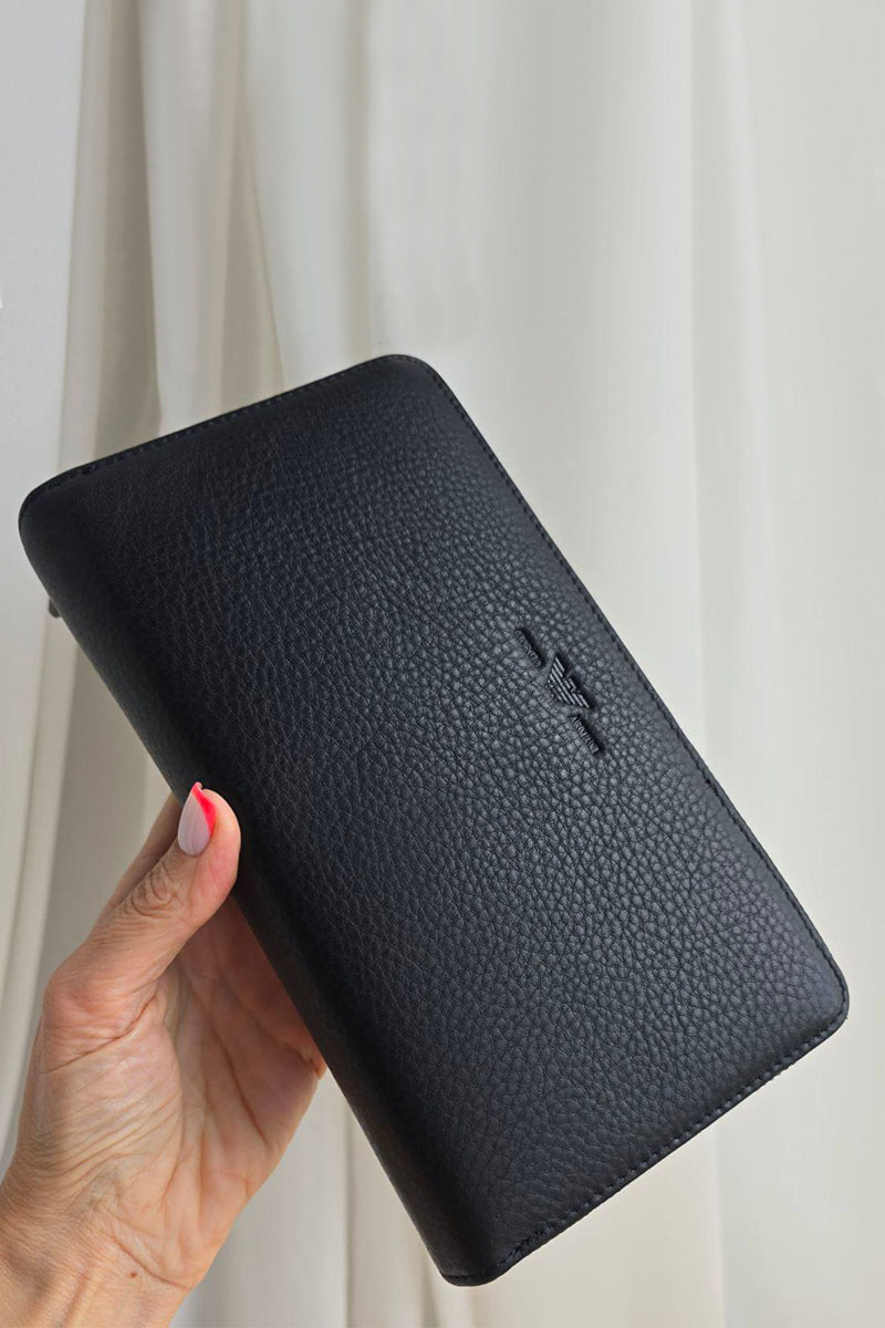 Emporio Armani EA7 Кожаное чёрное портмоне 21x12 см