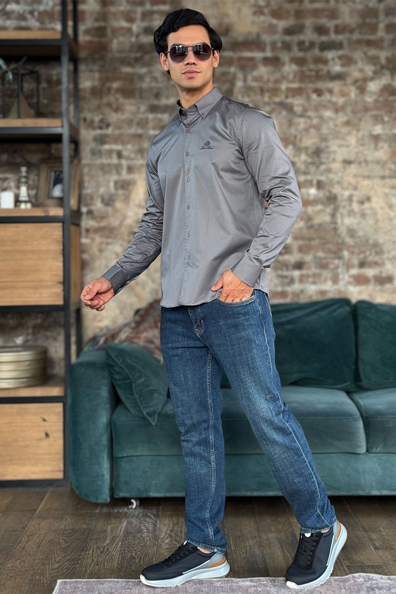 Loro Piana Мужская рубашка logo-embroidered - Grey