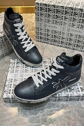 Кожаные кроссовки с мехом high-top - Navy