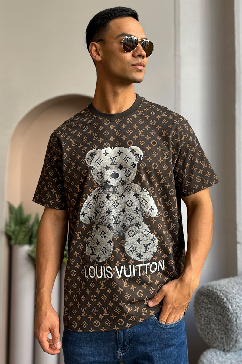 Lоuis Vuittоn Коричневая оверсайз футболка Monogram All-over Bear
