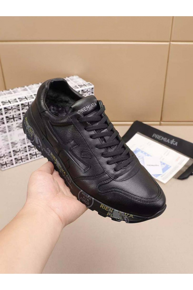 Premiata Кожаные кроссовки с мехом low-top - Black