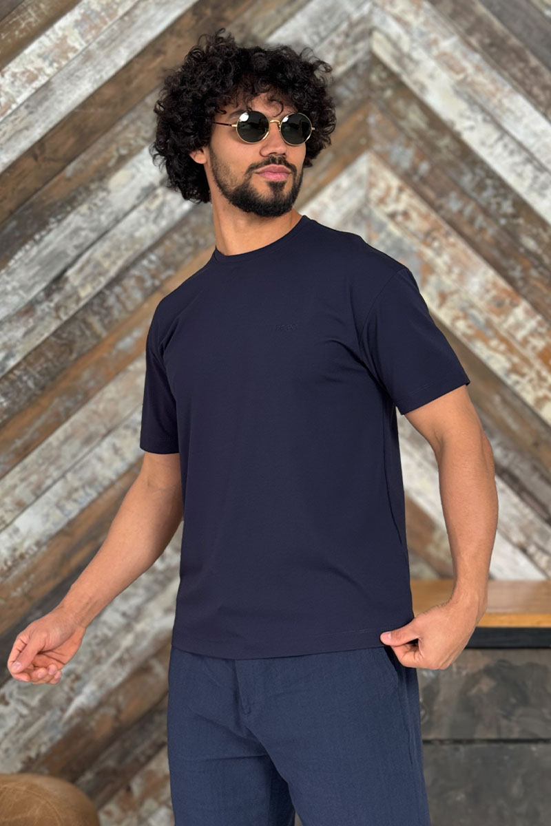 Zegna Мужская тёмно-синяя футболка logo-embroidered