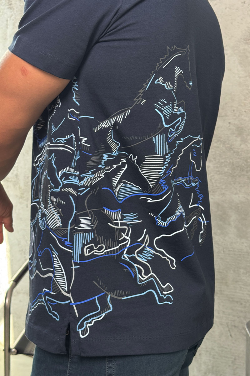 Hermes Мужская тёмно-синяя футболка 