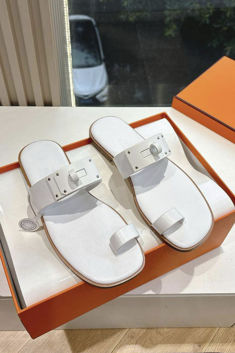 Hermes Женские кожаные шлёпанцы July Kelly premium