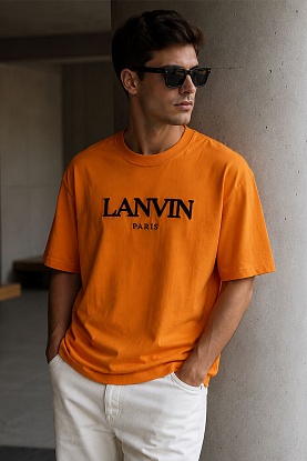 Оранжевая оверсайз футболка block-lettered logo-print