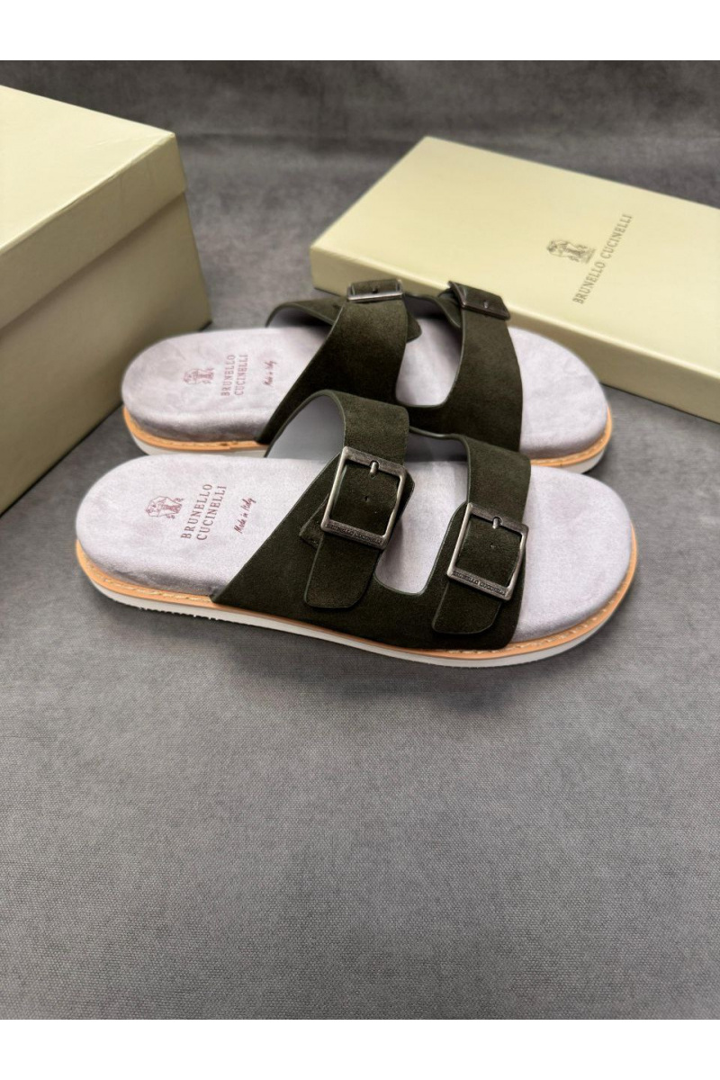 Brunеllо Сuсinеlli Кожаные шлёпанцы Urban - Khaki