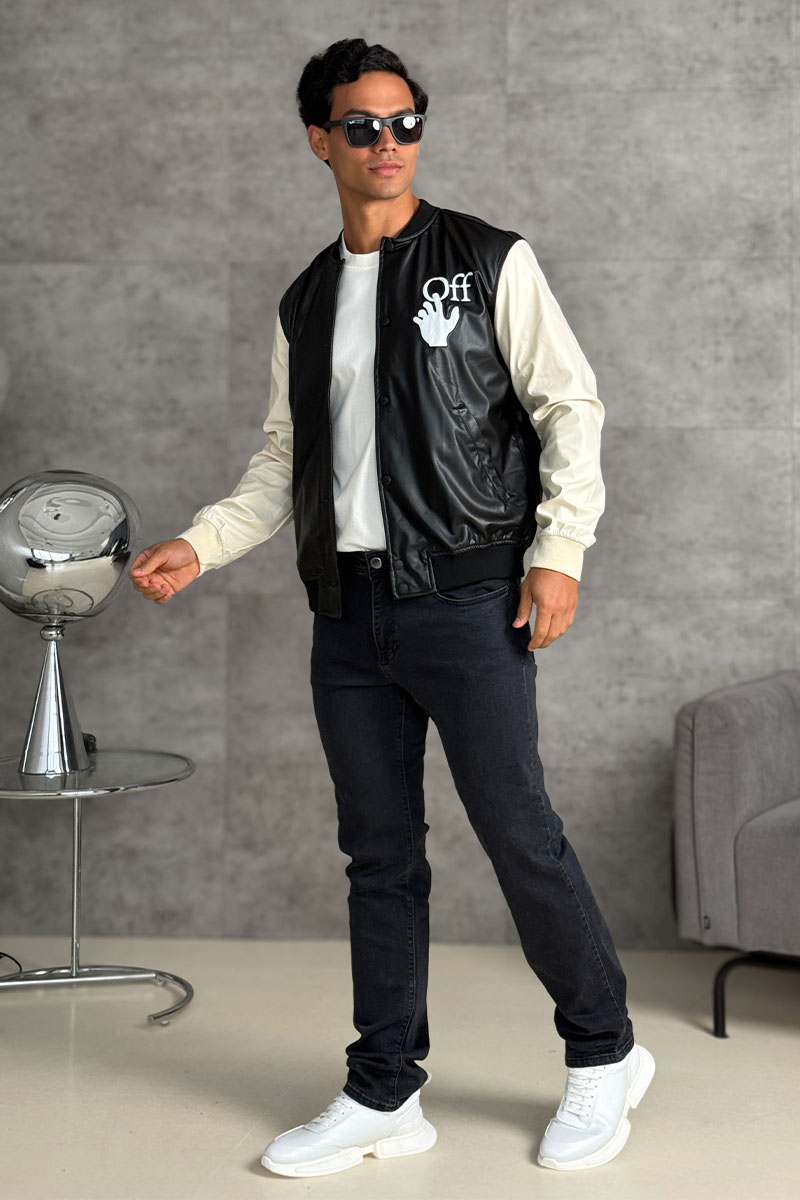 Off-White Мужской чёрный бомбер  Hands Off logo