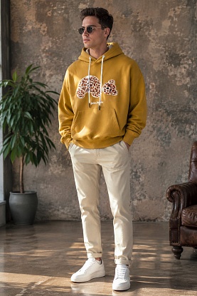 Мужское худи Leopard Teddy Bear - Yellow