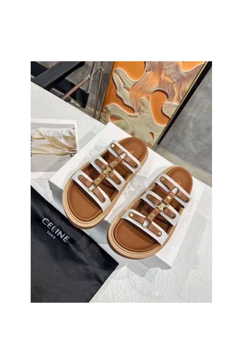 Celine Женские кожаные шлёпанцы 