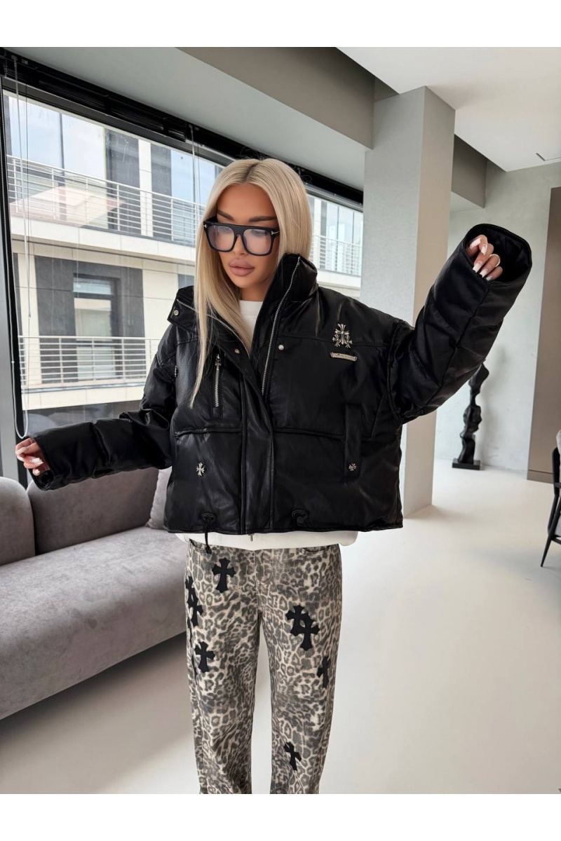 Chrome Hearts Женская пуховая куртка из эко кожи 
