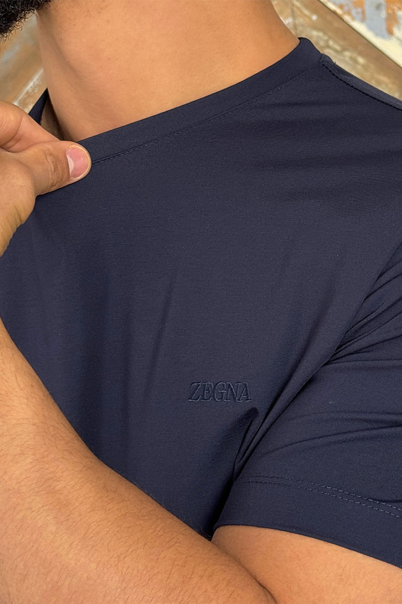 Zegna Мужская тёмно-синяя футболка logo-embroidered