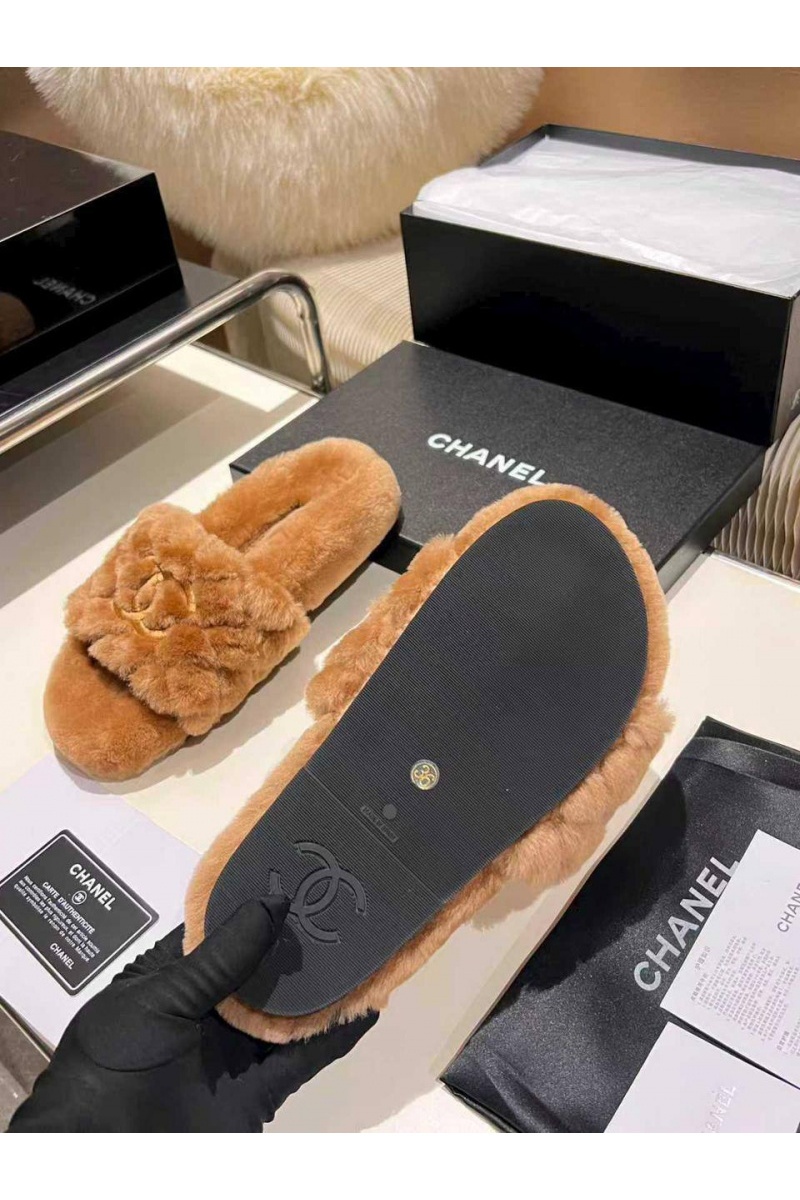 Chаnеl Женские меховые шлёпанцы Oran premium - Brown