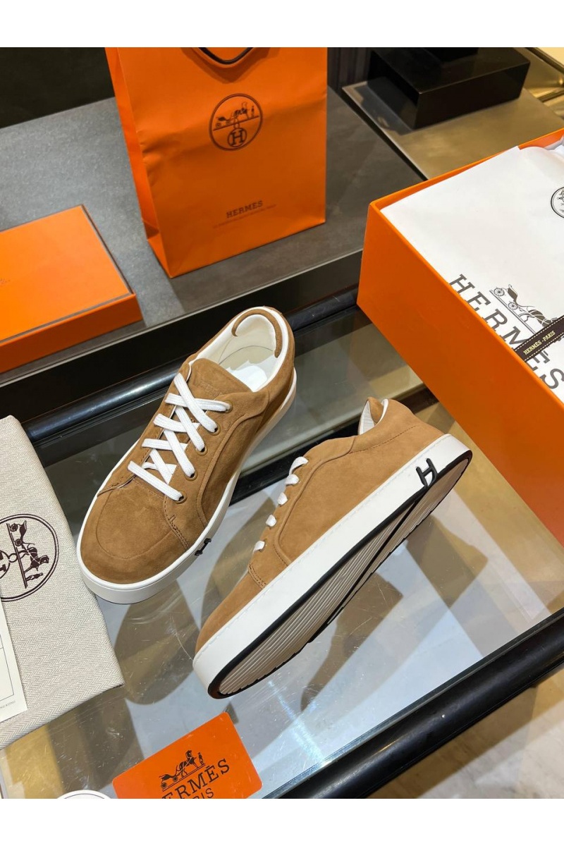 Hermes Женские замшевые кроссовки Premium - Chestnut