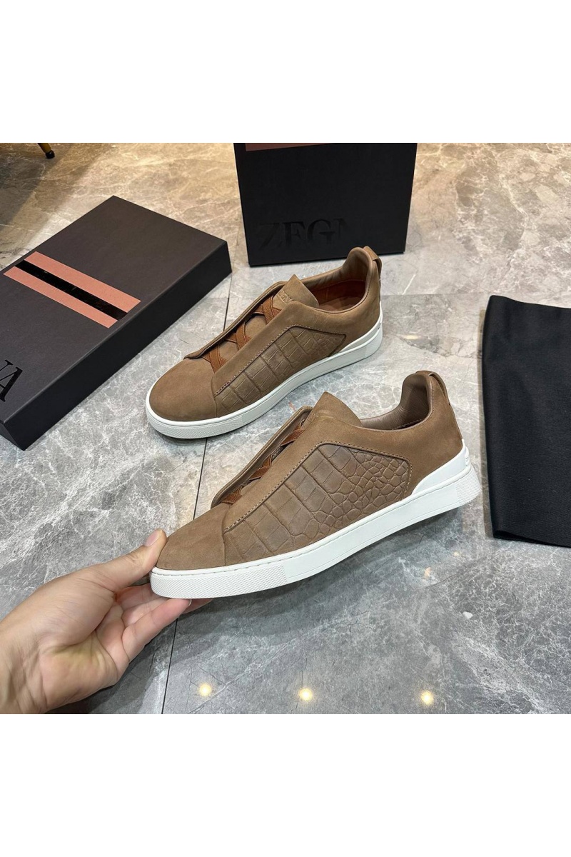 Zegna Мужские кроссовки Triple Stitch Alligator - Brown