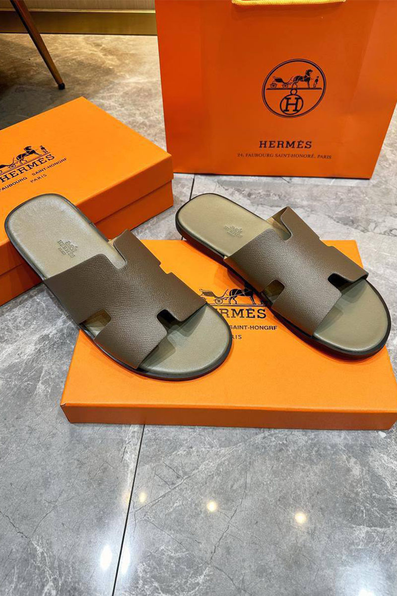 Hermes Кожаные шлёпанцы Izmir - Khaki