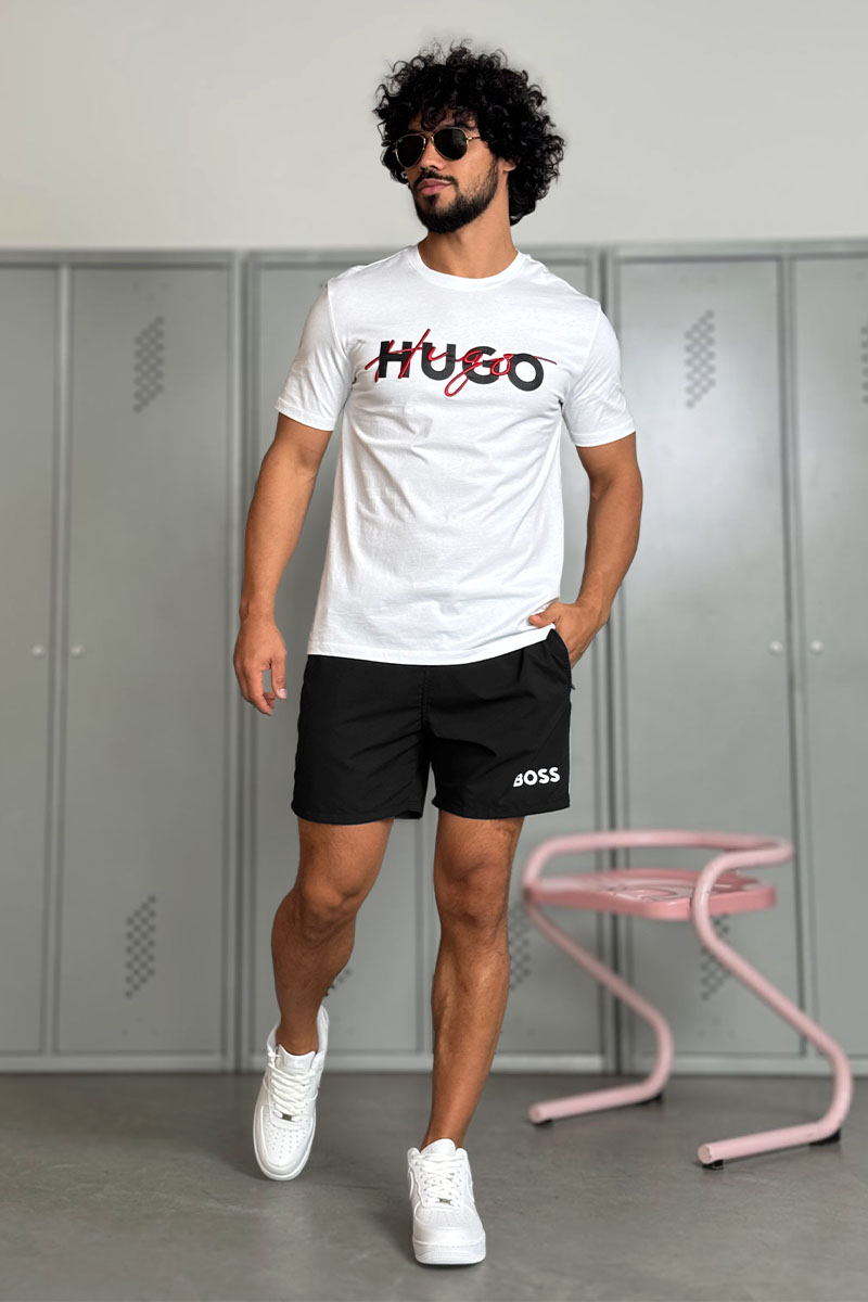 Hugо Воss Мужские чёрные шорты logo-print