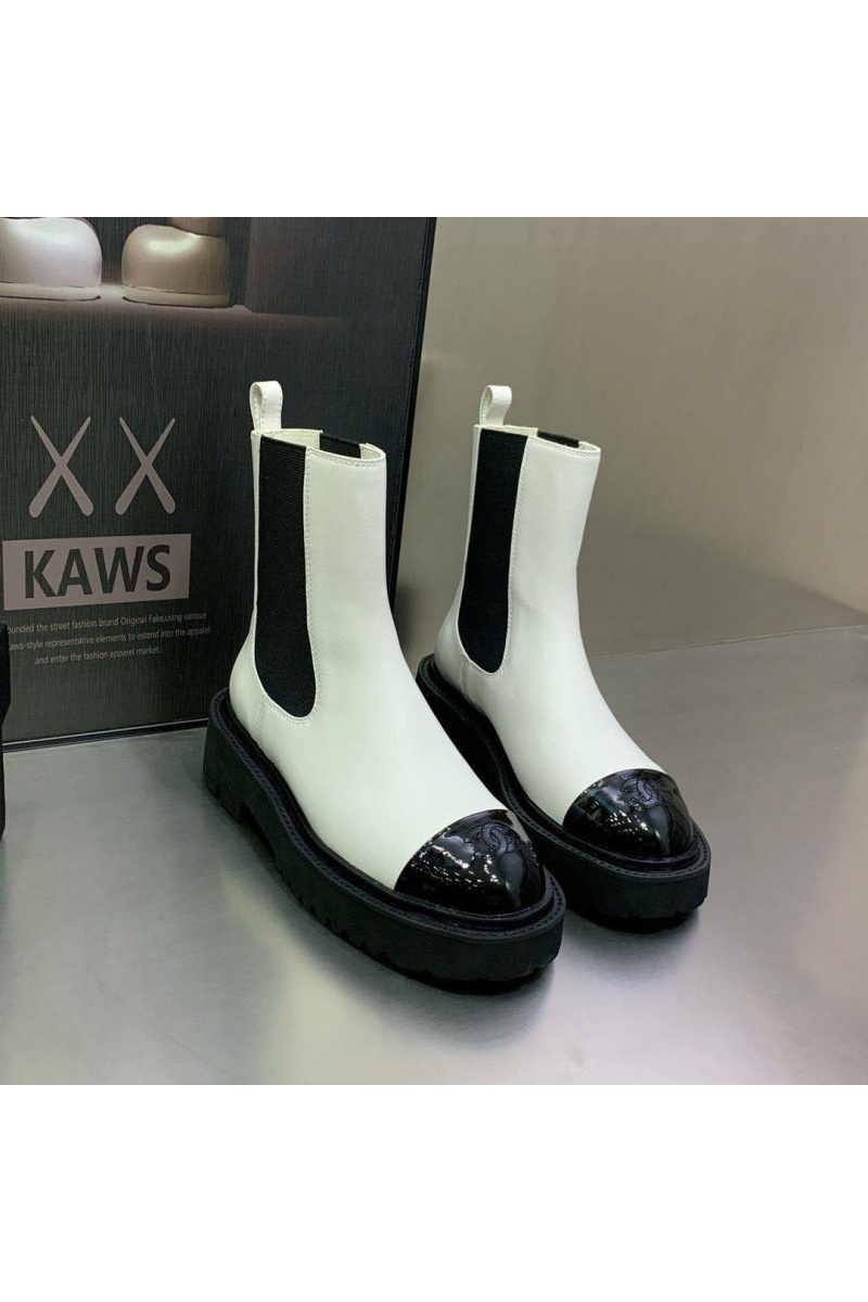 Chаnеl Женские кожаные сапоги Cruise premium - White / Black