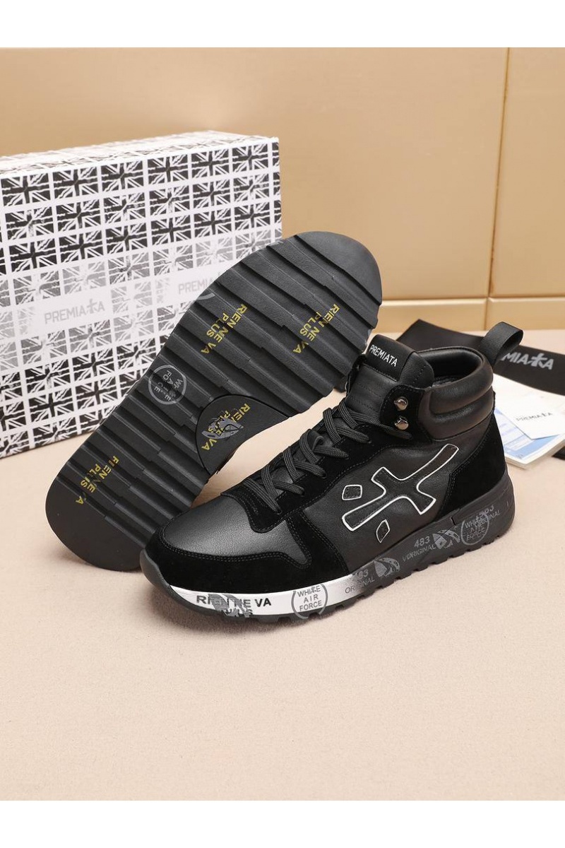Premiata Комбинированные кроссовки с мехом high-top - Black