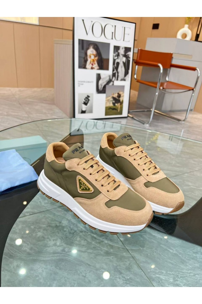 Prada Женские комбинированные кроссовки - Beige / Green