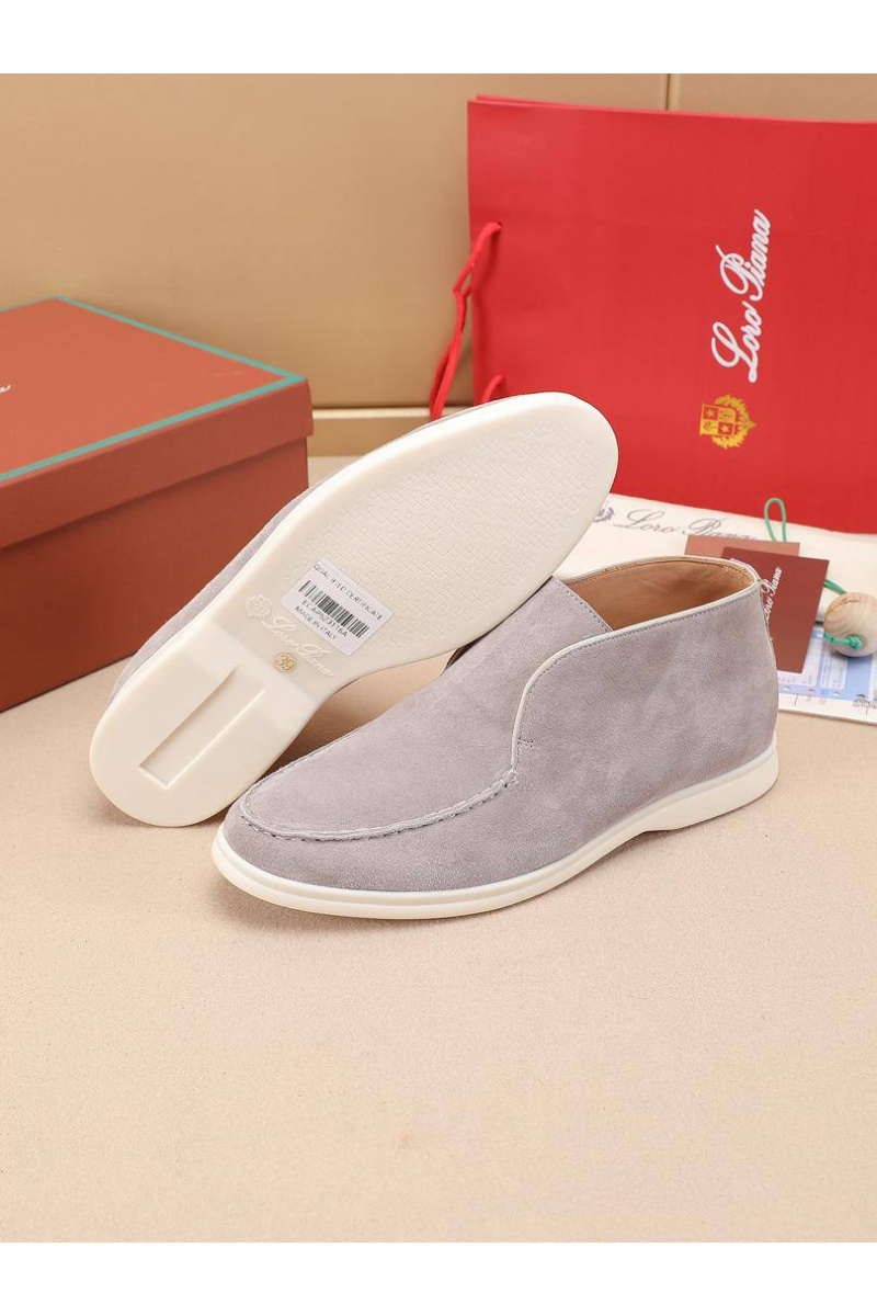 Loro Piana Замшевые лоферы с меховой стелькой Open Walk - Grey