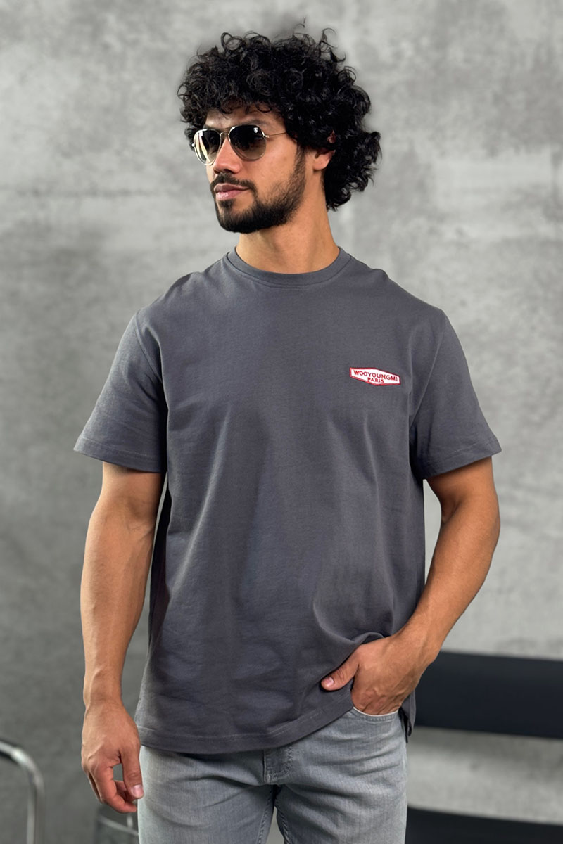 Designer Clothing Серая оверсайз футболка Wooyoungmi logo patch