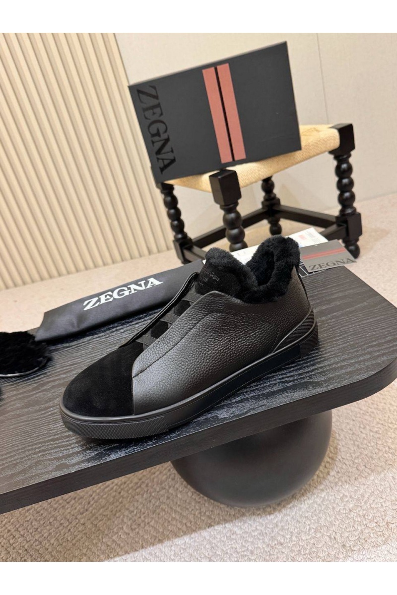 Zegna Кроссовки с мехом Triple Stitch high-top
