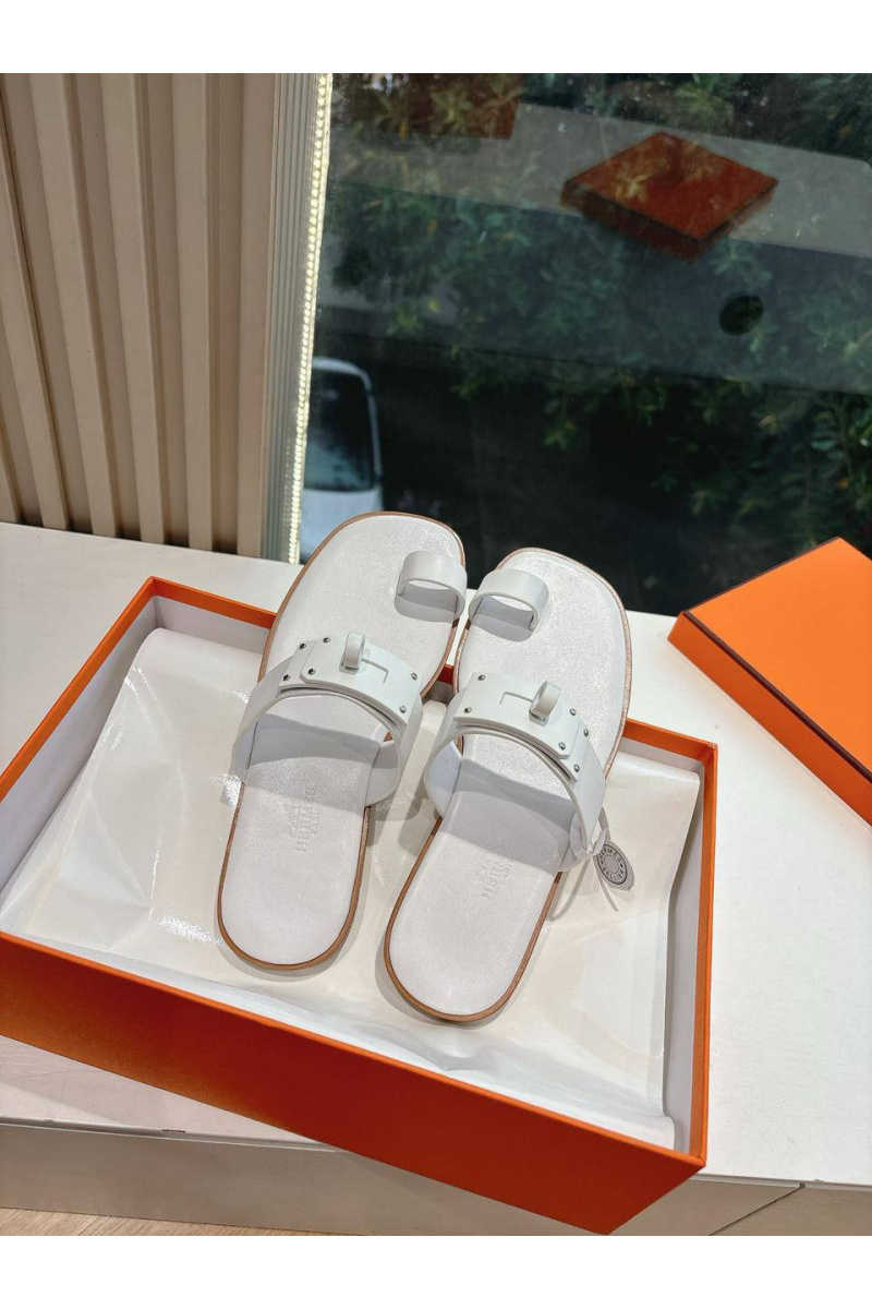 Hermes Женские кожаные шлёпанцы July Kelly premium