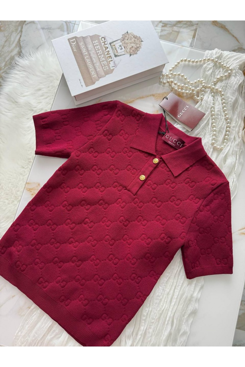 Gucci Бордовое женское поло GG monogram-pattern