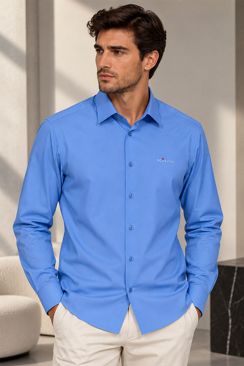 Kiton Мужская синяя рубашка premium
