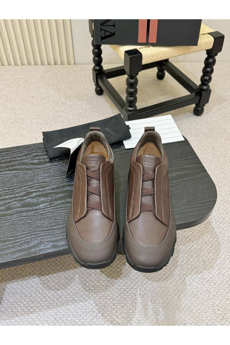 Zegna Кожаные кроссовки Triple Stitch Monte - Brown
