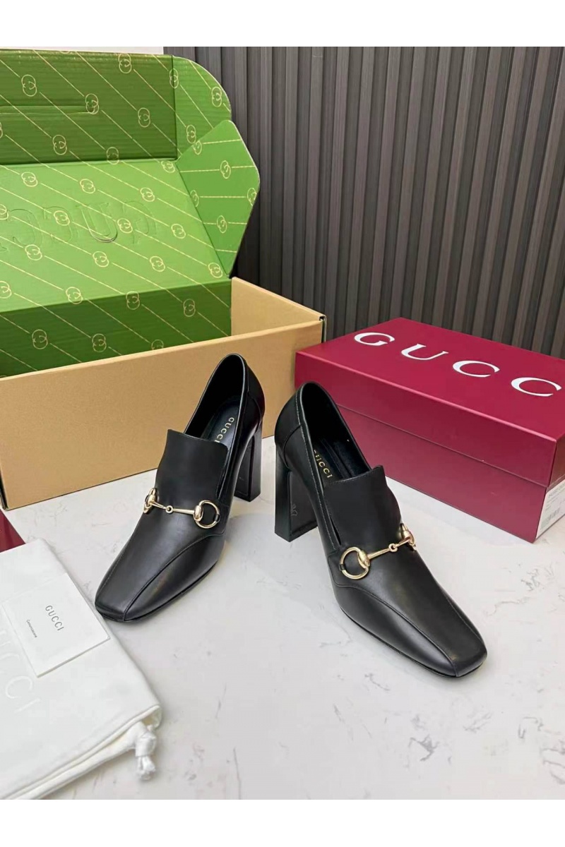 Gucci Женские кожаные лоферы на каблуке Signora Pump premium