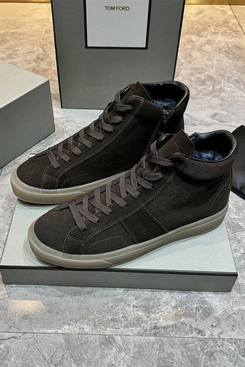 Tom Ford Замшевые кроссовки с мехом high-top - Brown