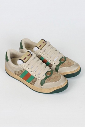 Кожаные кроссовки GG Screener - Beige / Green